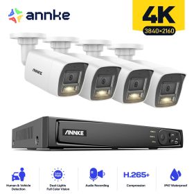 ANNKE 4K POE Video Surveillance System 8CH NVR With 8MP Security Cameras CCTV Kit Audio Recording Ip camera Two-way Audio (Build-in HDD: 2T, Color: With 4pcs cam I91DL)