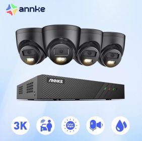 ANNKE 8CH Ultra HD POE Security Cameras CCTV Kit 8MP NVR Recorder With 3K Video Surveillance System Built-in Mic IK08 Ip camera (Build-in HDD: 1T, Color: 4pcs camera)
