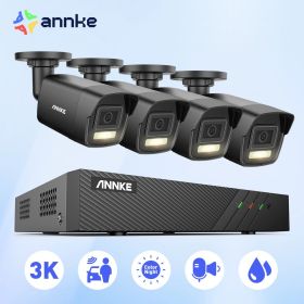 ANNKE 3K Ultra HD POE Video Surveillance System 8CH 6MP NVR Recorder 5MP Security Cameras CCTV Kit Smart Dual Lights Ip camera (Build-in HDD: 2T, Color: 2pc camera)